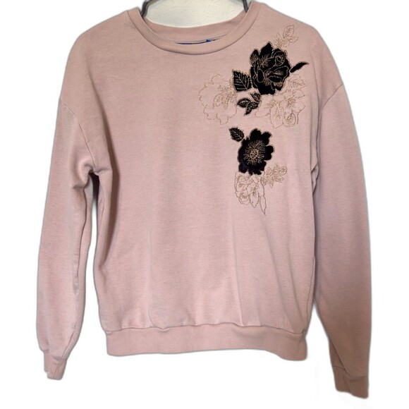 APT 9 Y2K Sweater Womens Small Pink Floral Embroidered Pullover Sequin Detail - Picture 1 of 7